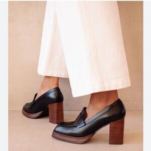 Tod’s Chunky Heel Leather Loafer Pumps Black - Brown Size 39.5 Italy 9.5 US